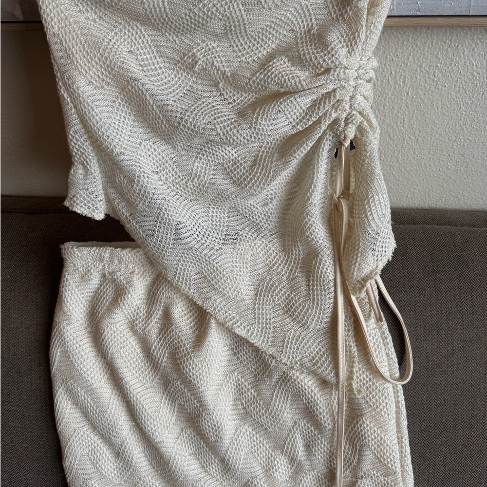 2 Piece Cream Knit Tube Top and Skirt